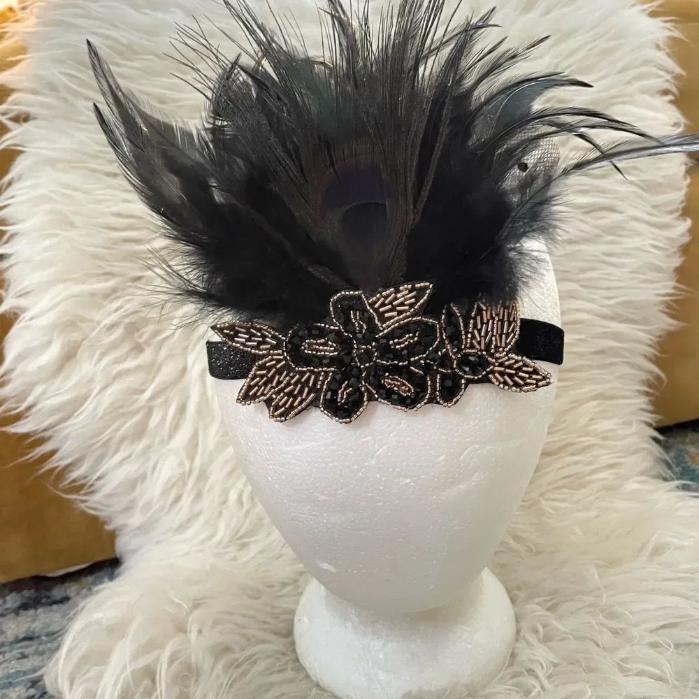 1920s Flapper Headpiece Costume Halloween Black  OSFM